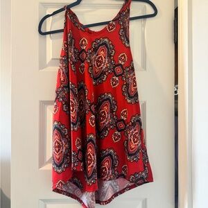 Red Printed High-Neck Tank Top